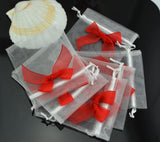 50Pcs Organza Red Bow Drawstring Pouch Jewelry Packing Gift Bag 10x12cm
