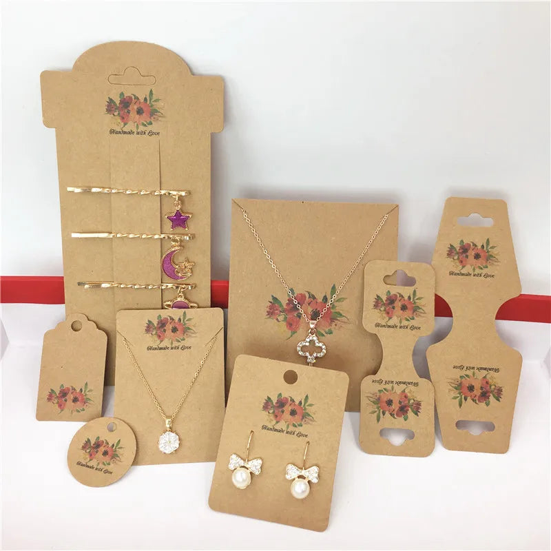 50Pcs Vintage Flower Jewelry Card, Necklace/Earring/Hairpin Packaging