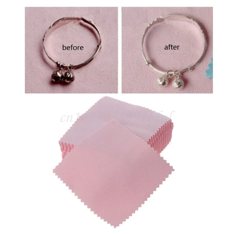 50Pcs Pink Polishing Cloth Jewelry Cleaner Brass & Copper Jewelry Tools