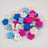 50Pcs Colorful Smiley Plum Shape Wood Beads for Children's Jewelry and Crafts
