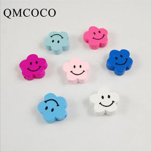 50Pcs Colorful Smiley Plum Shape Wood Beads for Children's Jewelry and Crafts