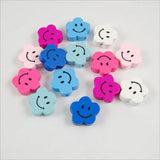 50Pcs Colorful Smiley Plum Shape Wood Beads for Children's Jewelry and Crafts
