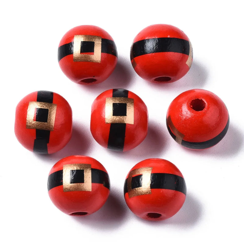 50Pcs Christmas Garland Wooden Beads Red Round Wood Beads 16mm
