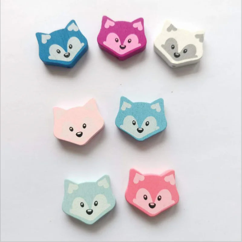 50Pcs Little Fox Wooden Beads DIY Beaded Material Jewelry Baby Toys