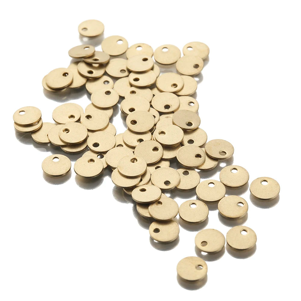 50Pcs Raw Brass Flat Round Circle Tags Charms 6mm Disc Pendant