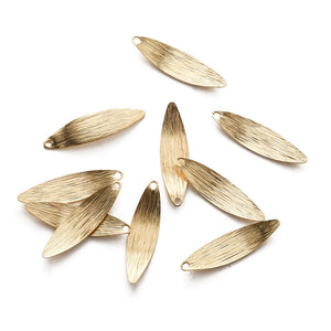 50Pcs Raw Brass Textured Curved Leaf Charm for Jewelry Making