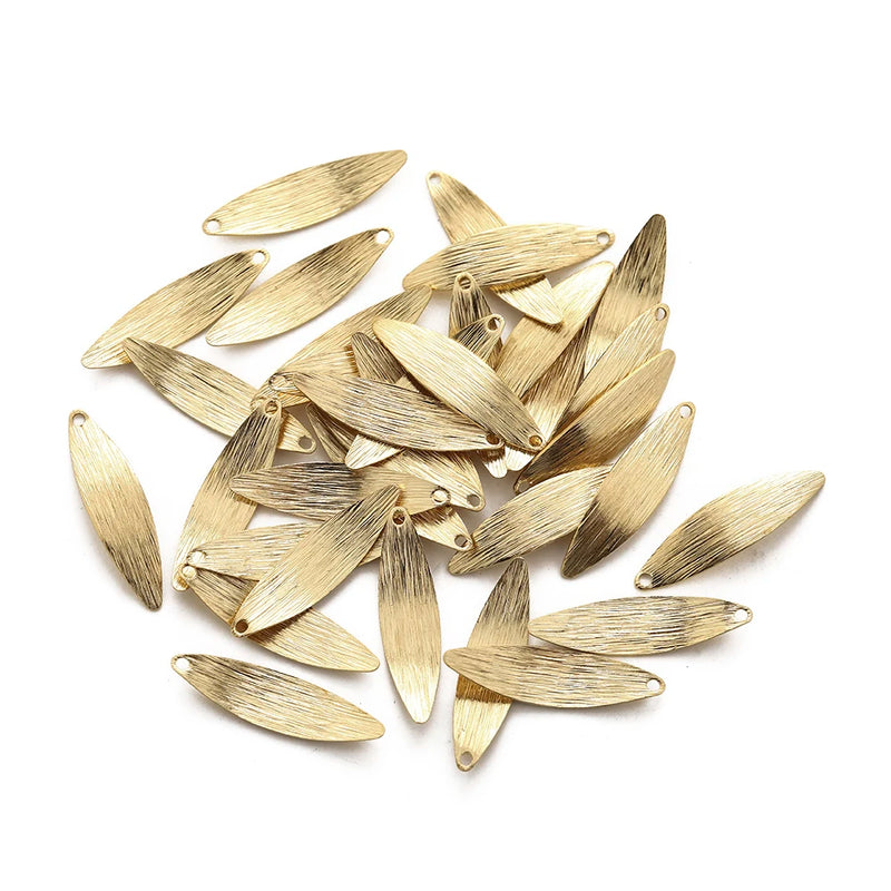 50Pcs Raw Brass Textured Curved Leaf Charm for Jewelry Making