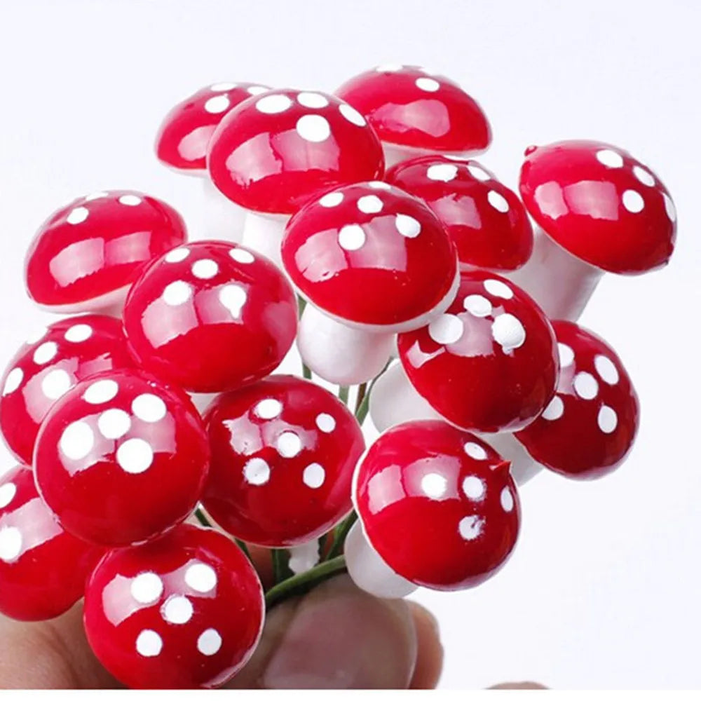 50Pcs Mini Red Foam Mushrooms Fairy Garden DIY Decorative Landscape Figure