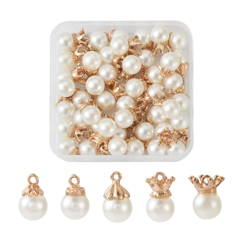 50Pcs Resin Pearl Pendant Charms with Alloy Findings DIY Jewelry Making Supplies