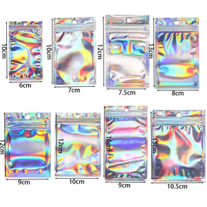 50Pcs Self-Sealing Laser Plastic Bags with Clear Window for Jewelry Packaging