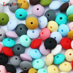 50Pcs 12mm Silicone Lentil Beads for Pacifier Chain Clips Baby Teething