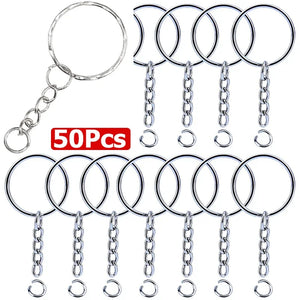 50Pcs Silver Plated Keyring Split Ring Keyfob for DIY Key Chains