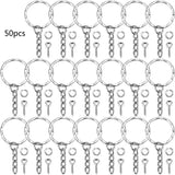 50Pcs Silver Eye Pins Jump Ring Extender Split Keyring Set