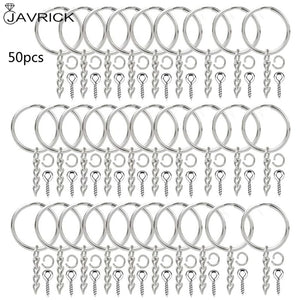 50Pcs Silver Screw Eye Pin Key Chains With Open Jump Ring Chain Extender