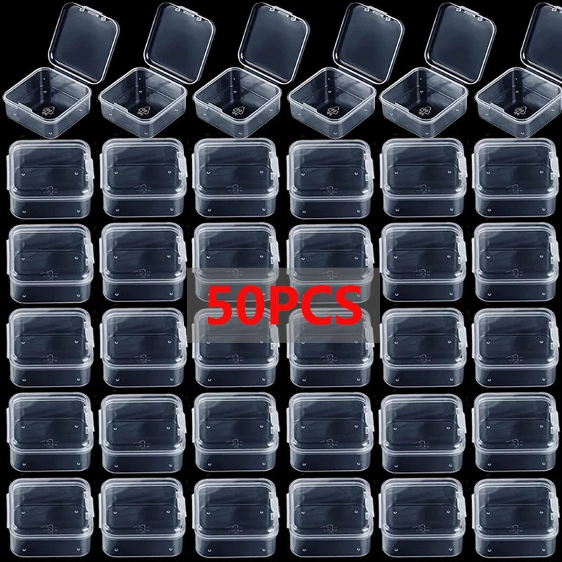 50Pcs Small Square Transparent Plastic Jewelry Storage Box Case