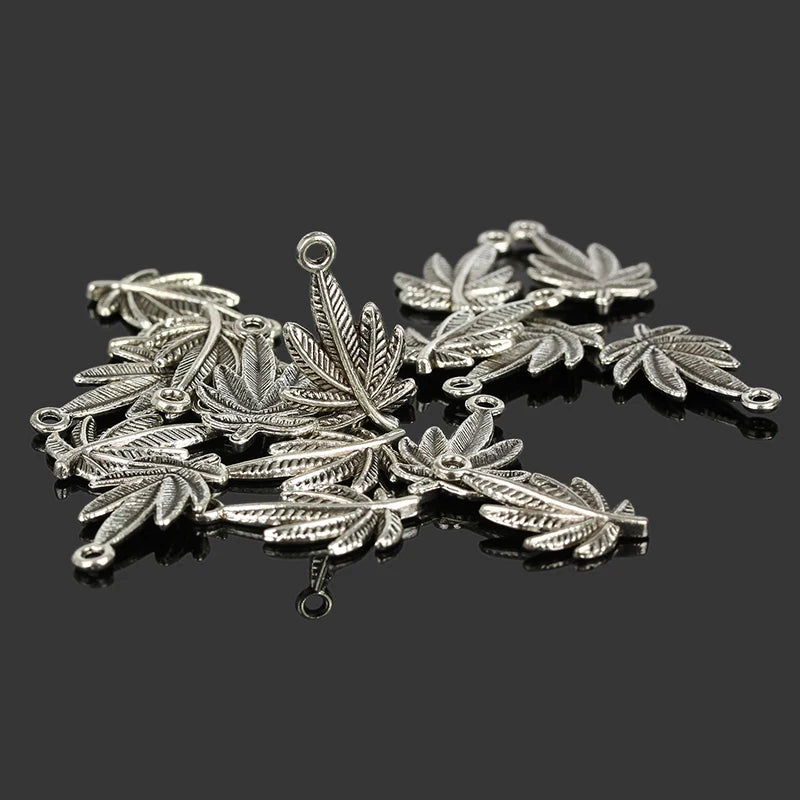 50Pcs Tibetan Silver Leaf Charm Pendants for European Bracelet Jewelry Making