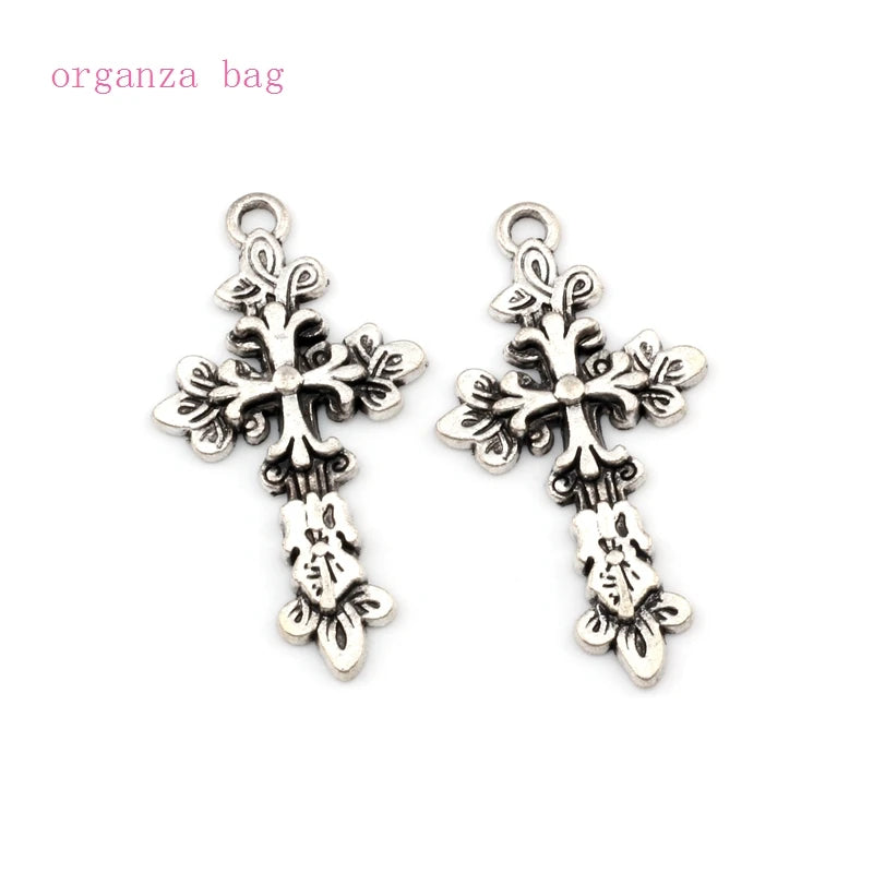 50 Pcs Tibetan Silver 3D Flower Infinity Knot Cross Charms Pendant DIY Jewelry