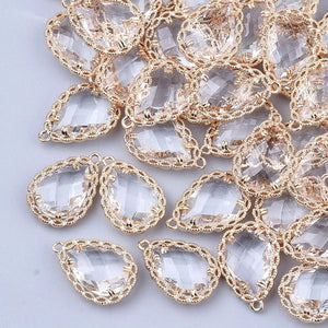 50Pcs Glass Teardrop Earring Charms for Jewelry Making
