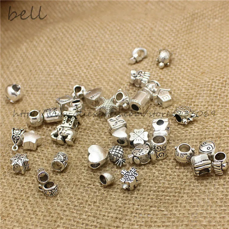 50Pcs Vintage Big Hole Beads Antique Metal Mixed DIY Charm Bracelets