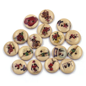 50Pcs Christmas Wood Sewing Buttons Cats Owls Stripes Scrapbooking Crafts DIY