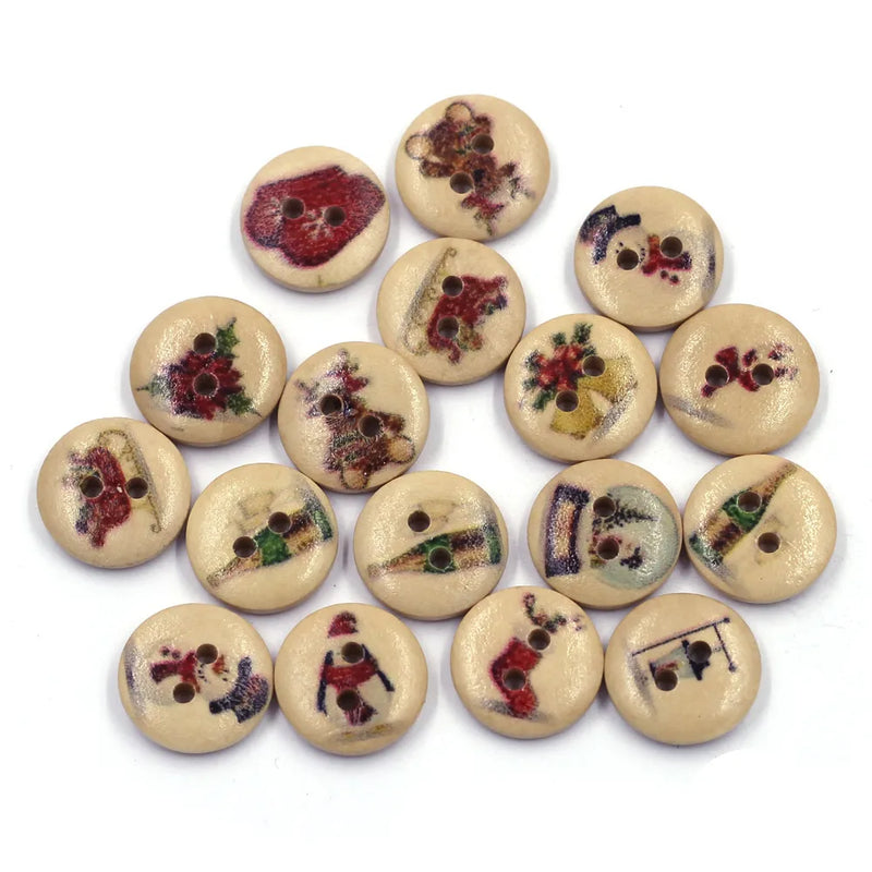 50Pcs Christmas Wood Sewing Buttons Cats Owls Stripes Scrapbooking Crafts DIY