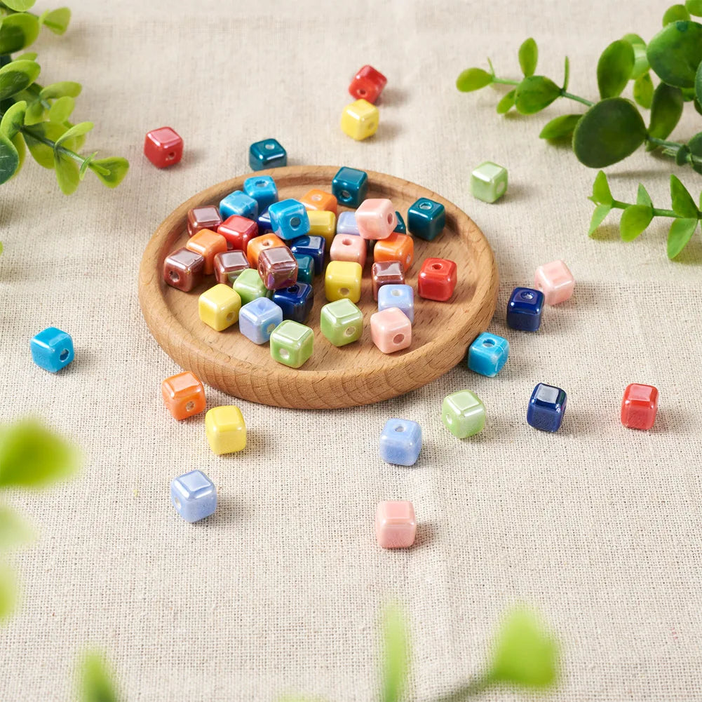 50Pcs/box 10 Style Porcelain Bead Spacer Beads Colorful For Jewelry Making