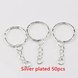50Pcs Plated Key Ring with 4link chain 55mm, Metal keychains