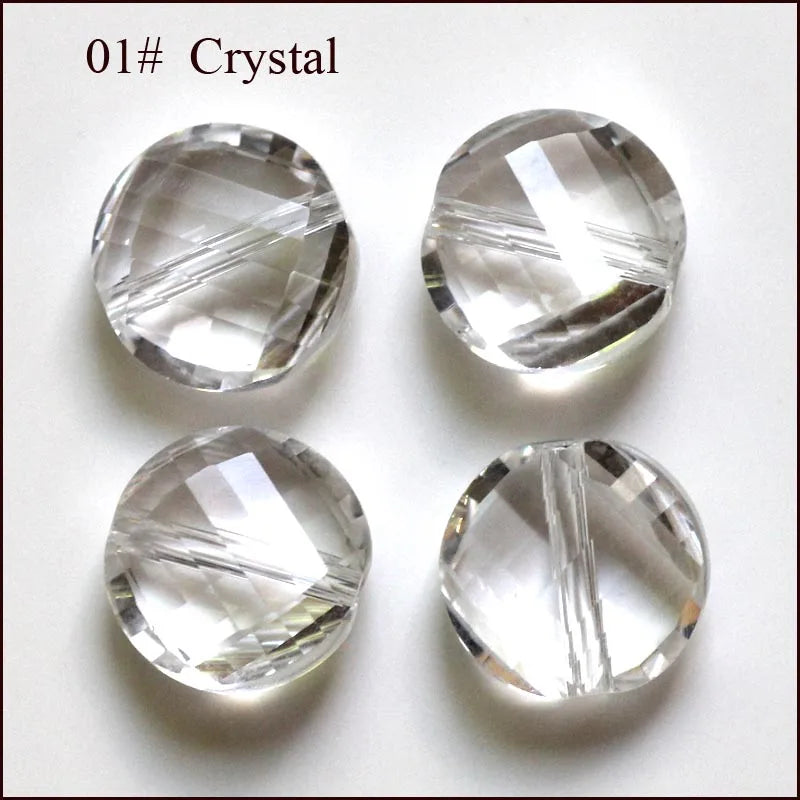 50Pcs 10mm Faceted Crystal Glass Beads Flat Round Loose Beads for DIY Jewelry