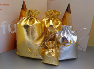 50Pcs Golden/Silver Drawstring Organza Jewelry Pouches