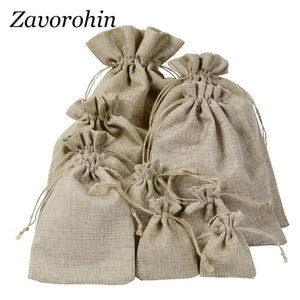 50Pcs Retro Burlap Jute Linen Drawstring Gift Bags For Jewelry Packaging Logo