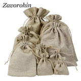 50Pcs Retro Burlap Jute Linen Drawstring Gift Bags For Jewelry Packaging Logo