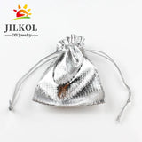 50Pcs Silver Drawstring Jewelry Gift Bags for Candy Wedding Party 7x9cm 9x12cm