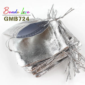 50Pcs Silver Organza Jewelry Packaging Drawstring Velvet Gift Bags