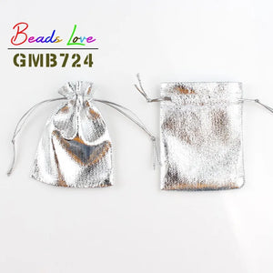 50Pcs Silver Organza Jewelry Packaging Drawstring Velvet Gift Bags