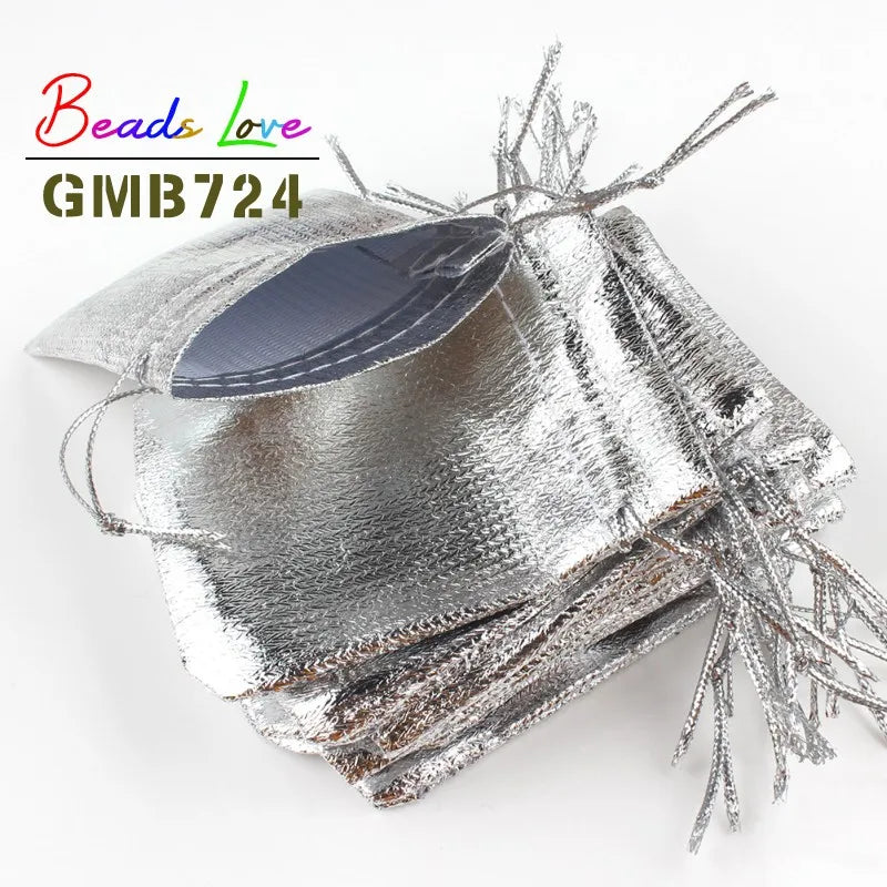 50Pcs Silver Organza Jewelry Packaging Drawstring Velvet Gift Bags