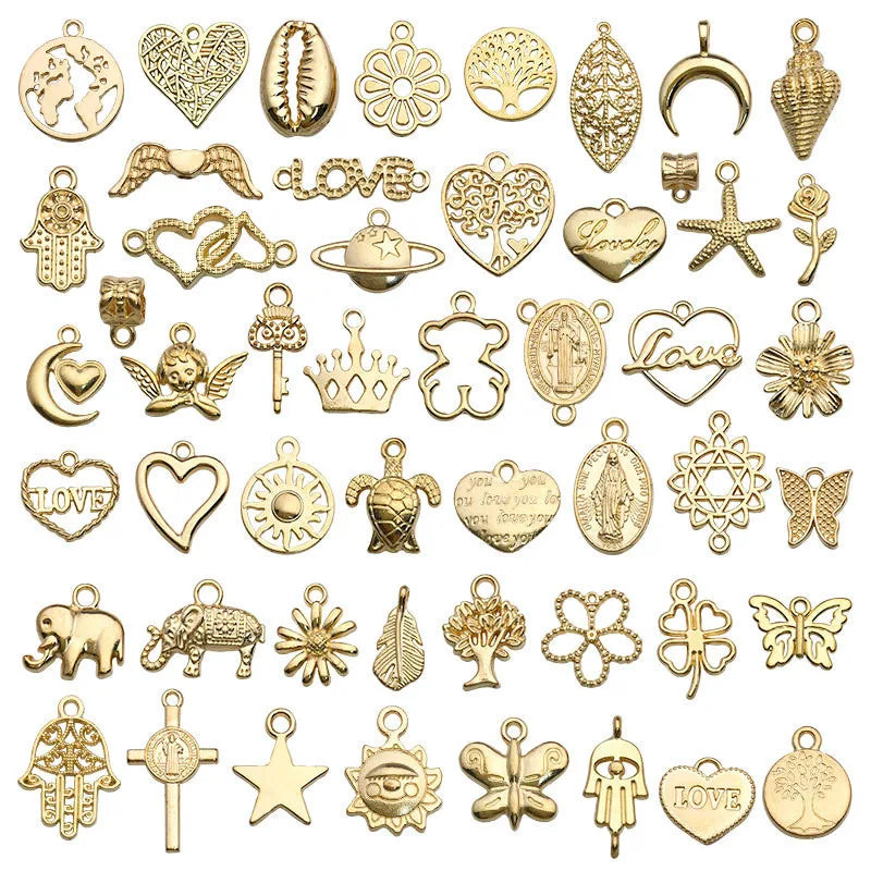 50Pcs/lot Mixed Style Bronze Charms Pendant for DIY Jewelry Making