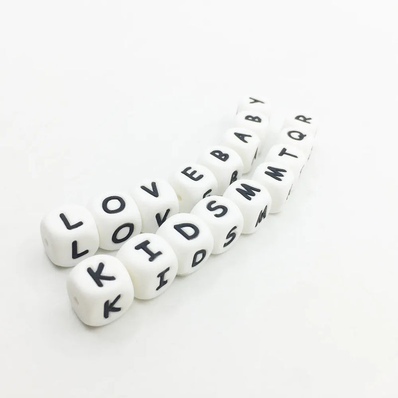 50Pcs Silicone Letter Beads Food Teething Nursing Chewing 12mm Alphabet Beads
