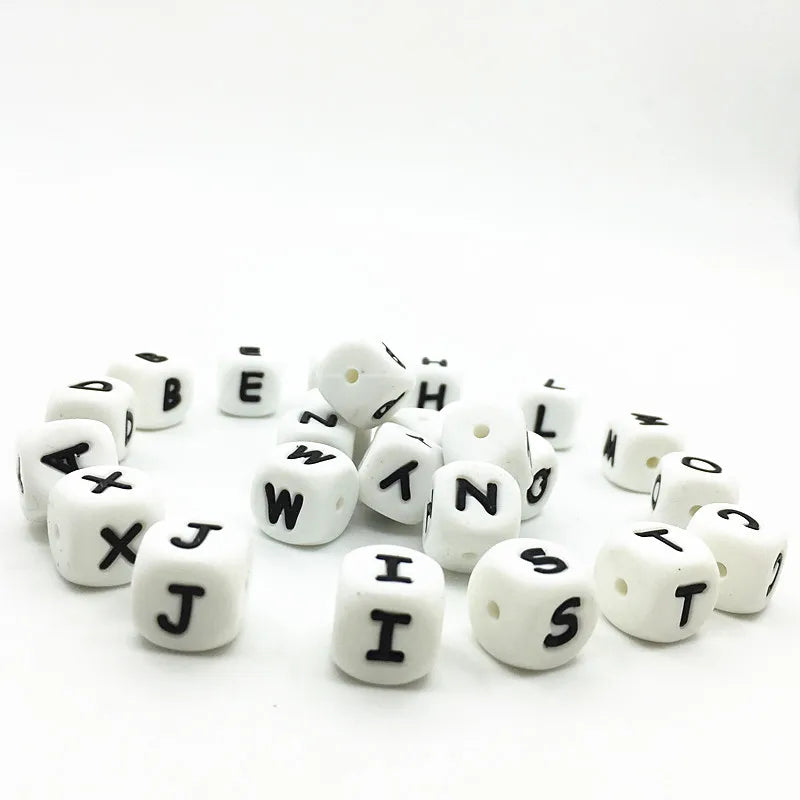 50Pcs Silicone Letter Beads Teething Chewing 12mm Loose Square Nursing Beads
