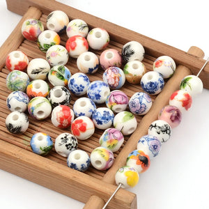 50Pcs/lot Ceramic Beads Flower Porcelain 8mm for DIY Jewelry Making Women