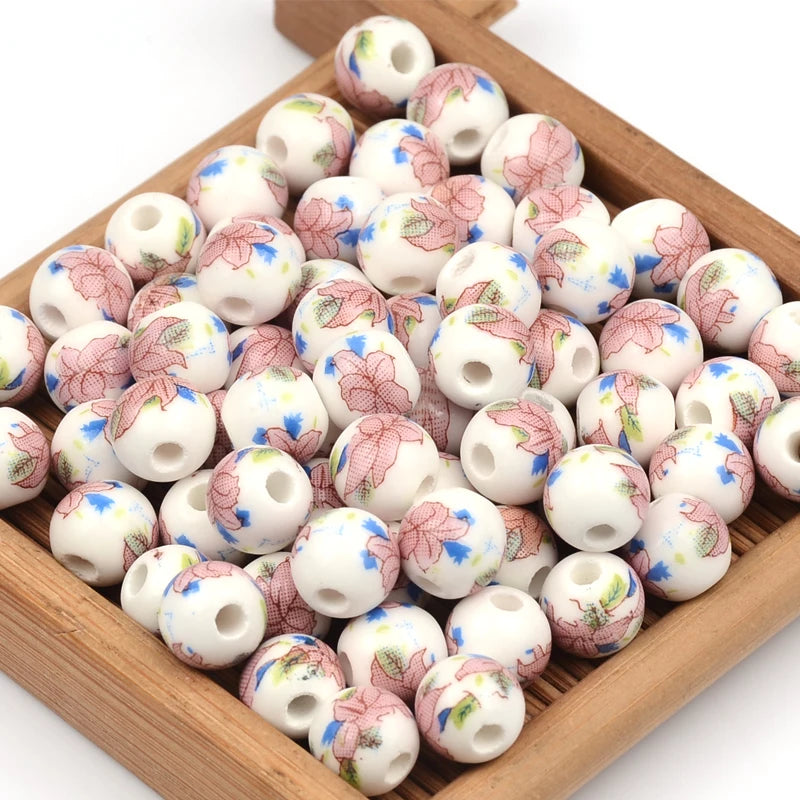 50Pcs/lot Ceramic Beads Flower Porcelain 8mm for DIY Jewelry Making Women