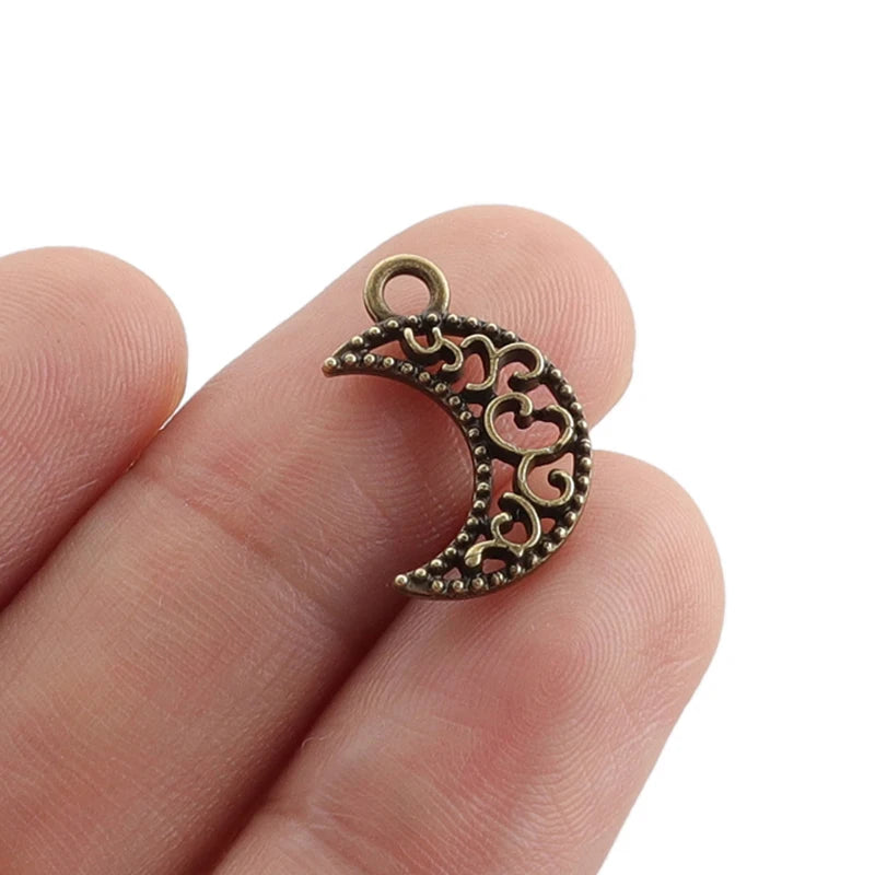 50Pcs Antique Bronze Moon Charms for DIY Jewelry Making