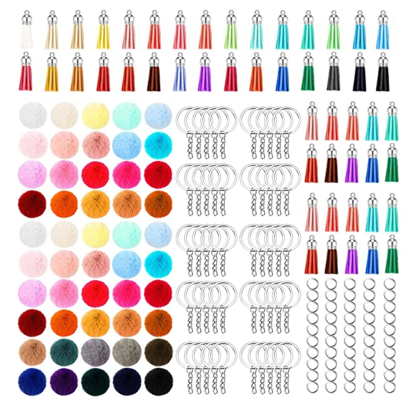 50Pcs Pom Pom Keychains Set Fluffy Faux Fur Tassels Keyrings