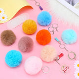 50Pcs Pom Pom Keychains Set Fluffy Faux Fur Tassels Keyrings