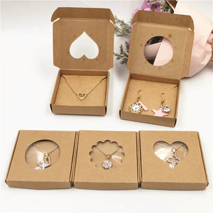 50 Sets Brown Necklace & Earring Gift Boxes 6x6x1cm Small Square Jewelry Set