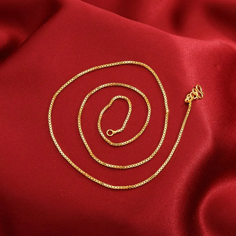 Thin 24K Gold Plated Box Chain Necklace Women 20inch