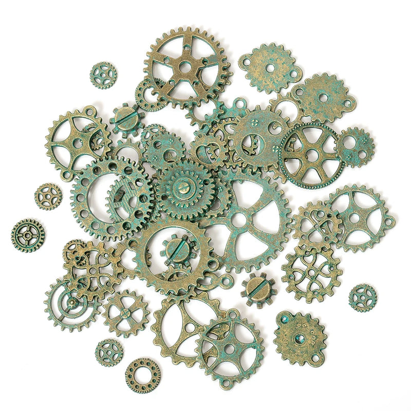 50g 100g Mixed Antique Green Steampunk Cogs Gears Charms for DIY Jewelry Making