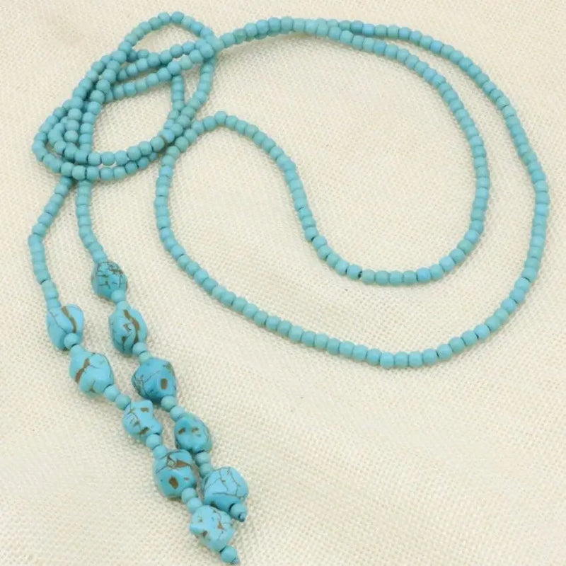 50" Long 4mm Turquoise Beads Necklace for Women