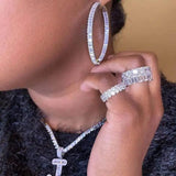 50mm Big Hoop Earring Full Paved CZ Stone Silver Sparking Earring Women Gift