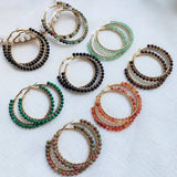50mm Natural Stone Hoop Earrings Agates Crystal Stainless Steel Circle Earring
