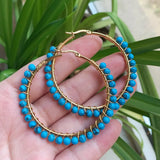 50mm Natural Stone Hoop Earrings Agates Crystal Stainless Steel Circle Earring